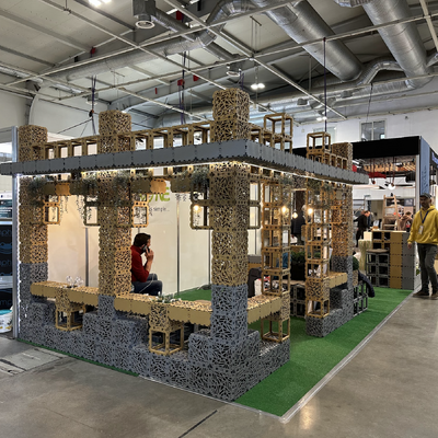 Exhibition booth seen from the aisle