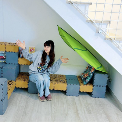Reading nook with armchair and books