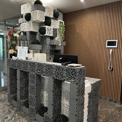 Reception desk in a hotel lobby