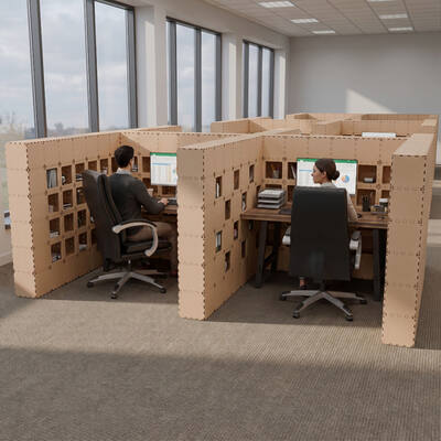 Beige Cubik W-2 cluster, two facing workstations in an open office