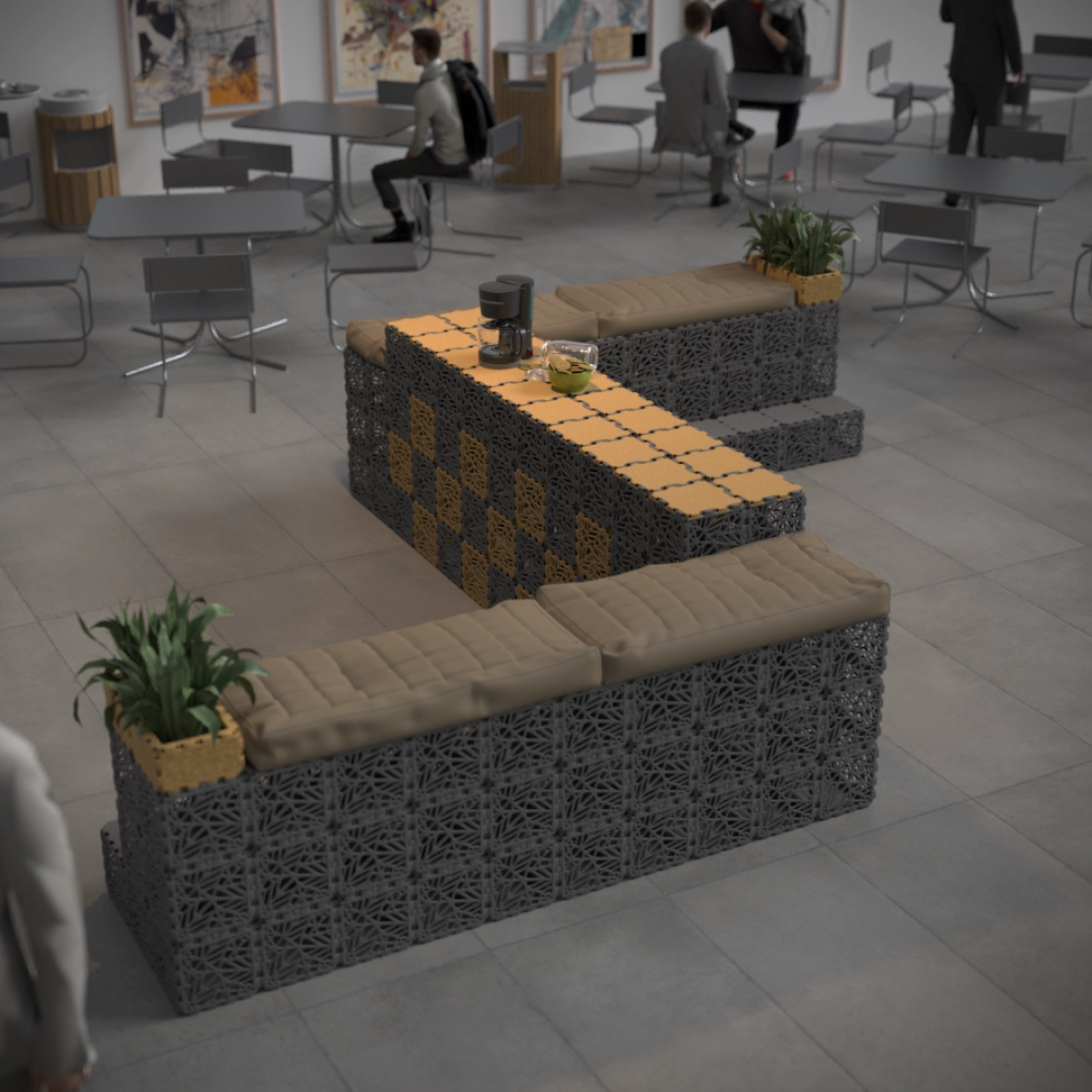 Seating area with worktop