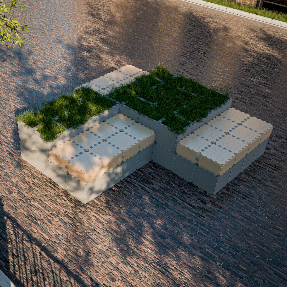 Assento modular com inserções verdes