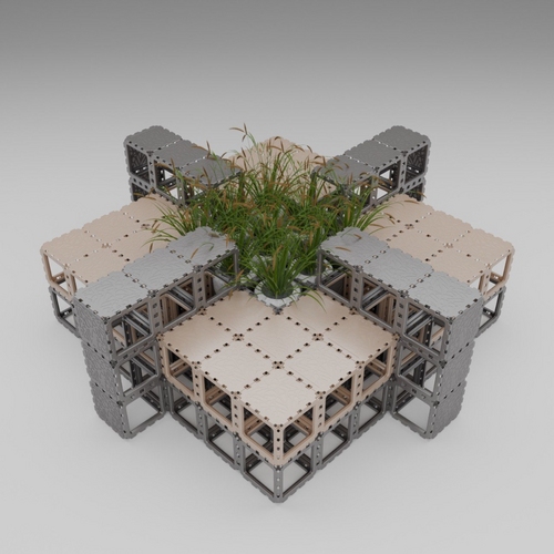 Modular bench with central planter photo