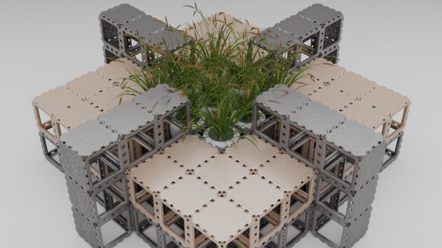 Modular bench with central planter