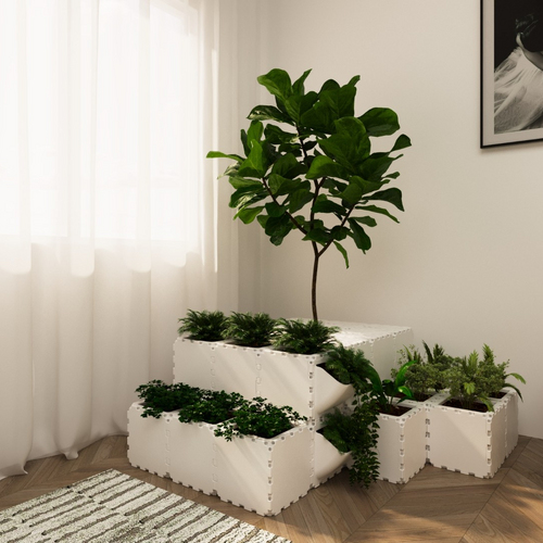 Grey Cubik planter block with side pockets