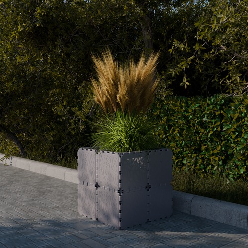 Grey Cubik small planter with plants
