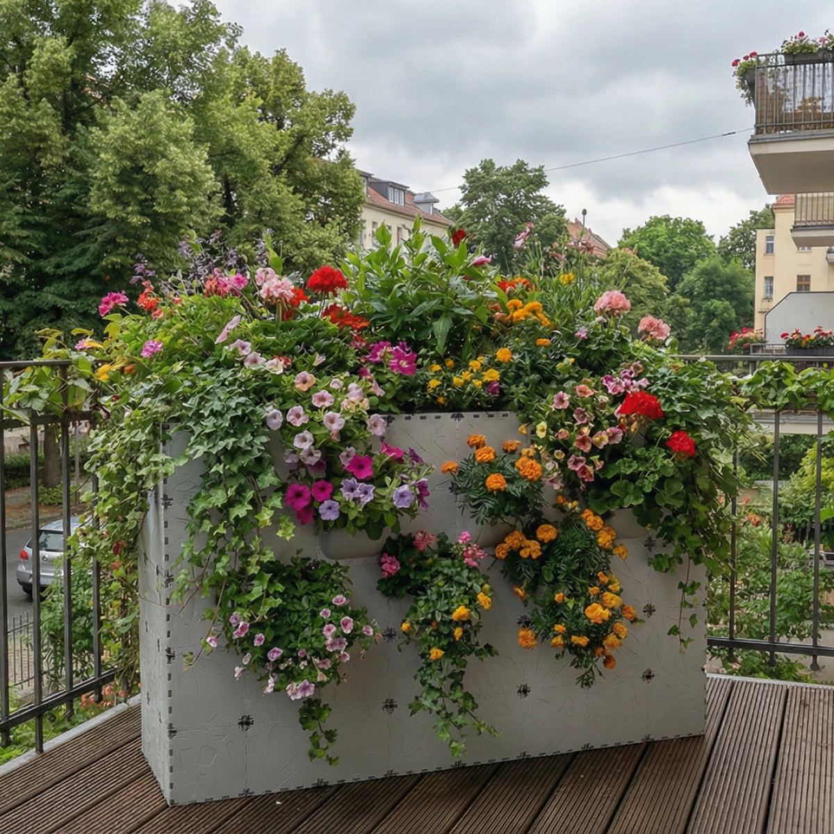 Plantador de varanda com painéis Flora