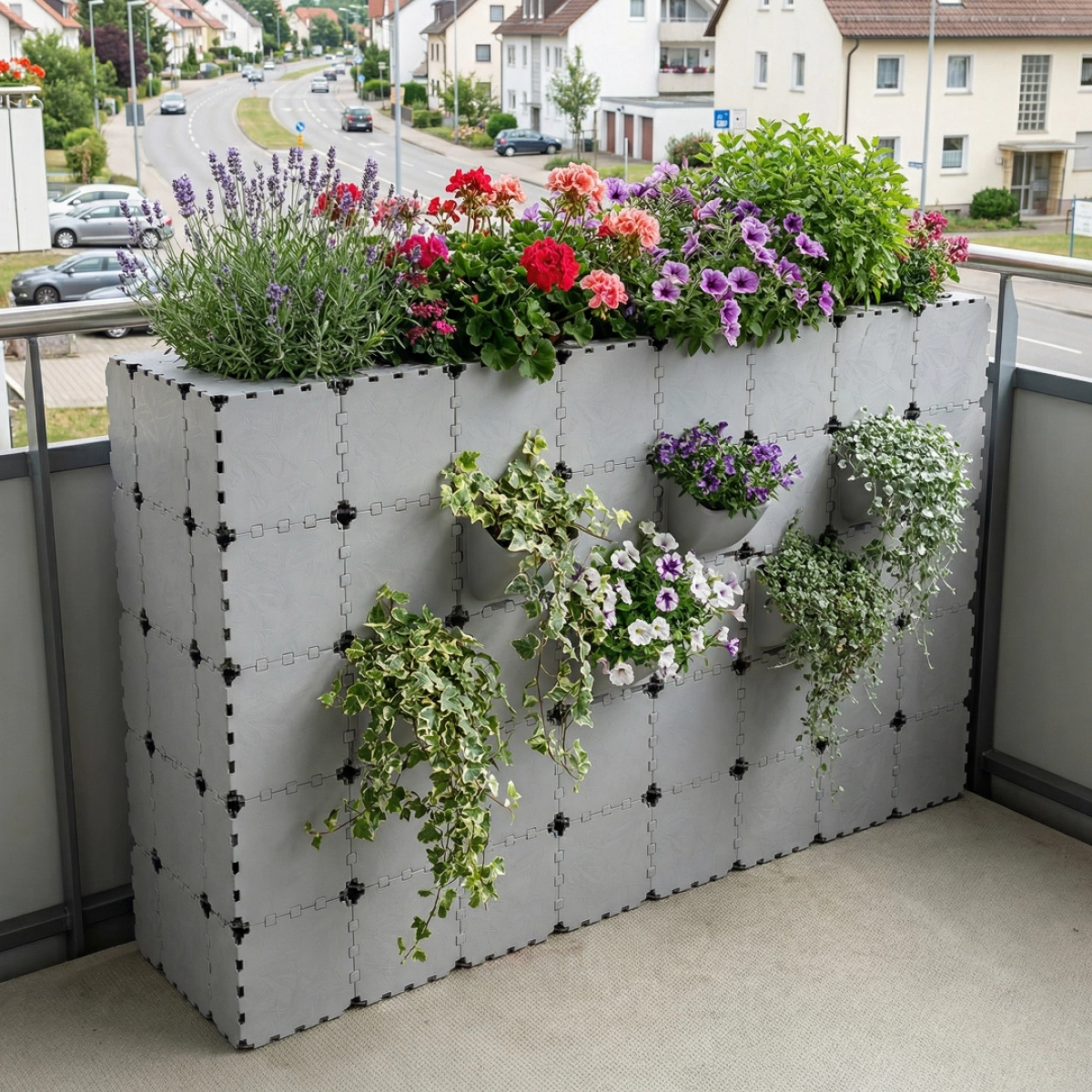 Balkongplantering med Flora-paneler