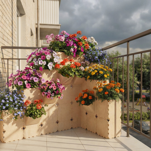 Corner pyramid balcony planter with Flora pockets