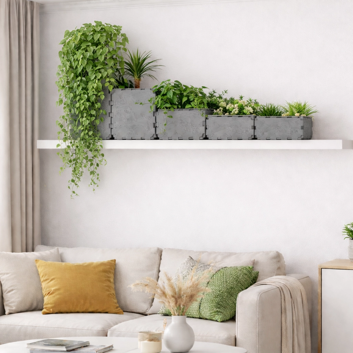 Cubik Modular Wall Planter with plants, additional view
