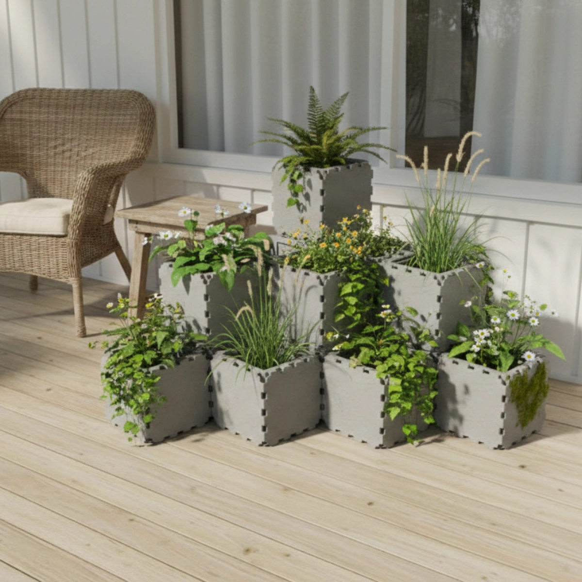 Cubik Corner Modular Planter Stand with plants, additional view