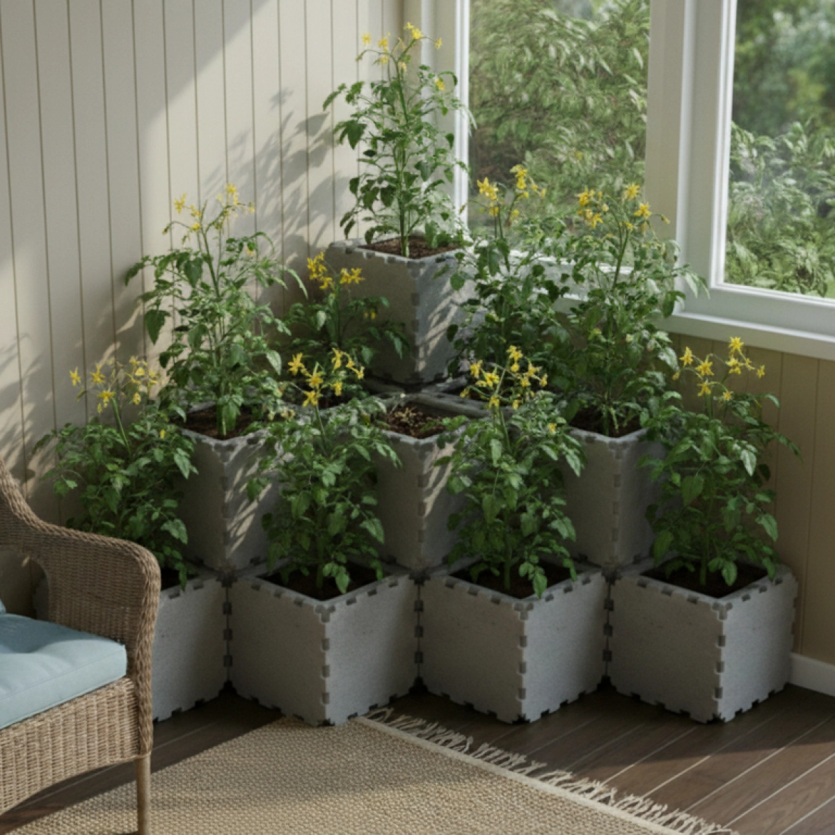 Cubik Corner Modular Planter Stand with plants, additional view