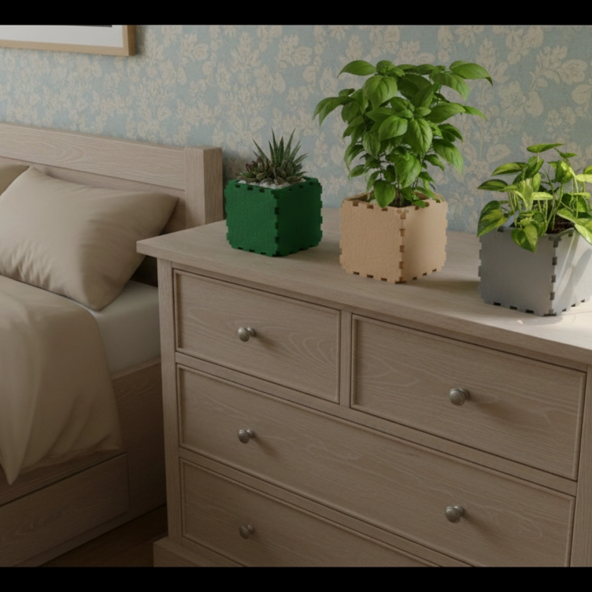 Cubik Modular Cube Planters (Set of 3) with plants, additional view