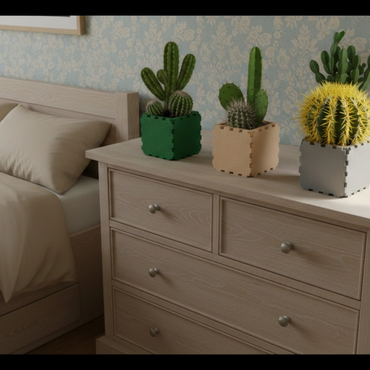 Cubik Modular Cube Planters (Set of 3) with plants, additional view