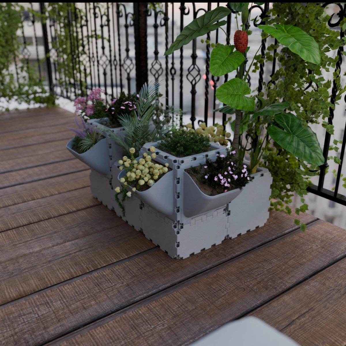 Cubik Balcony garden set #1 with plants, additional view