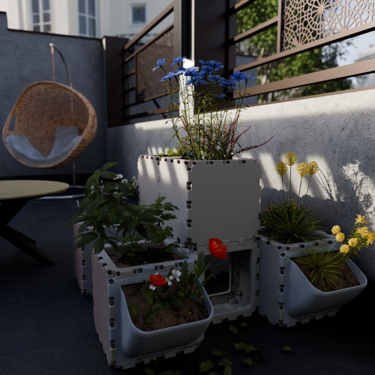Cubik Balcony garden set #1 with plants, additional view