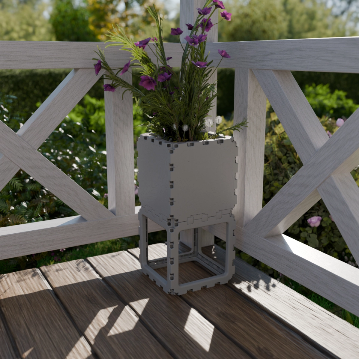 Cubik Solo Planter with plants, additional view