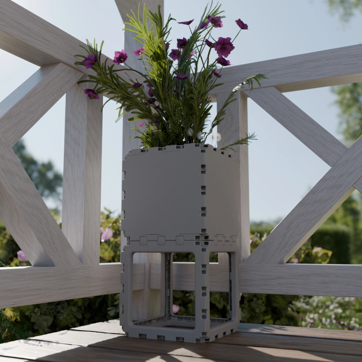 Cubik Solo Planter with plants, additional view