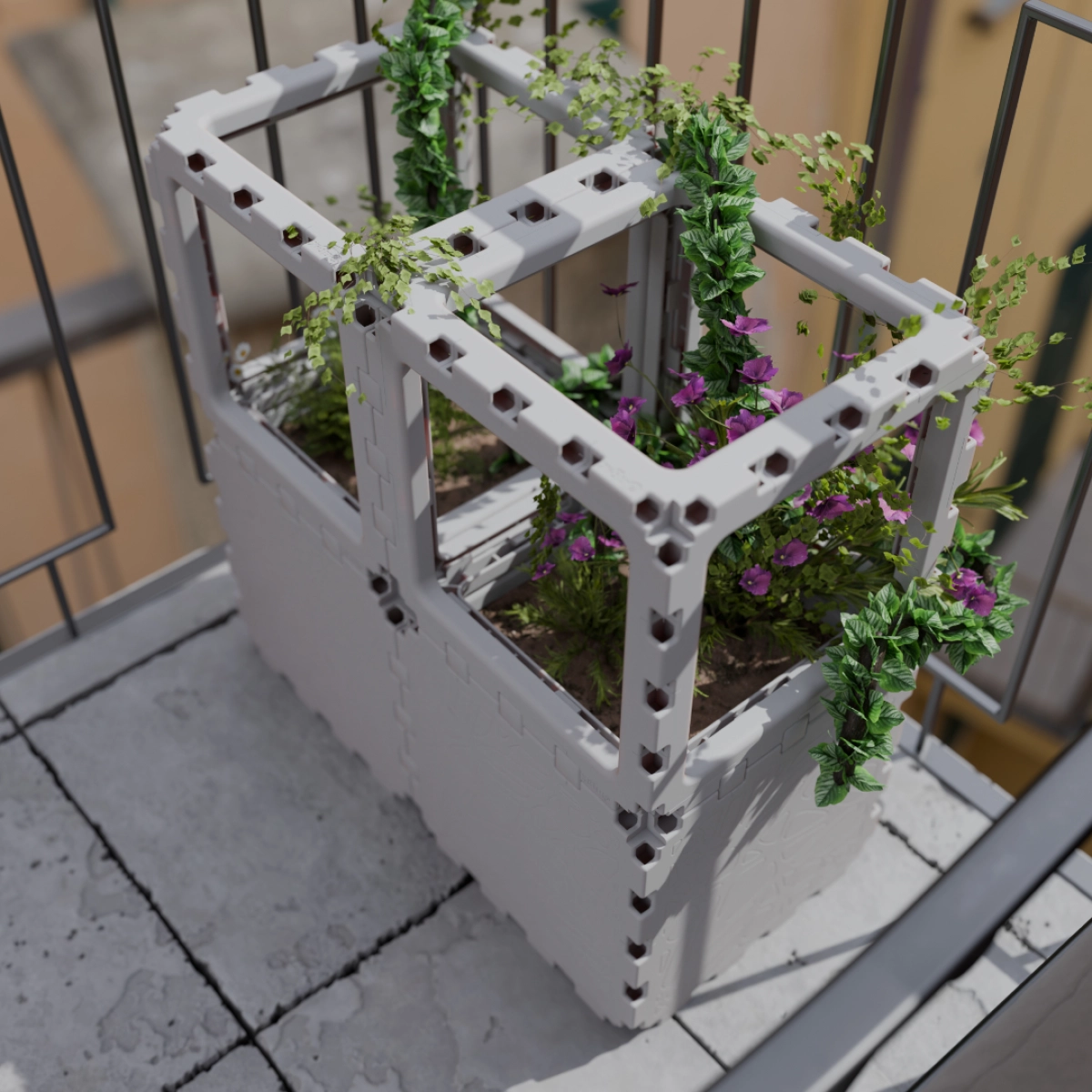 Cubik Duo Planter with plants, additional view