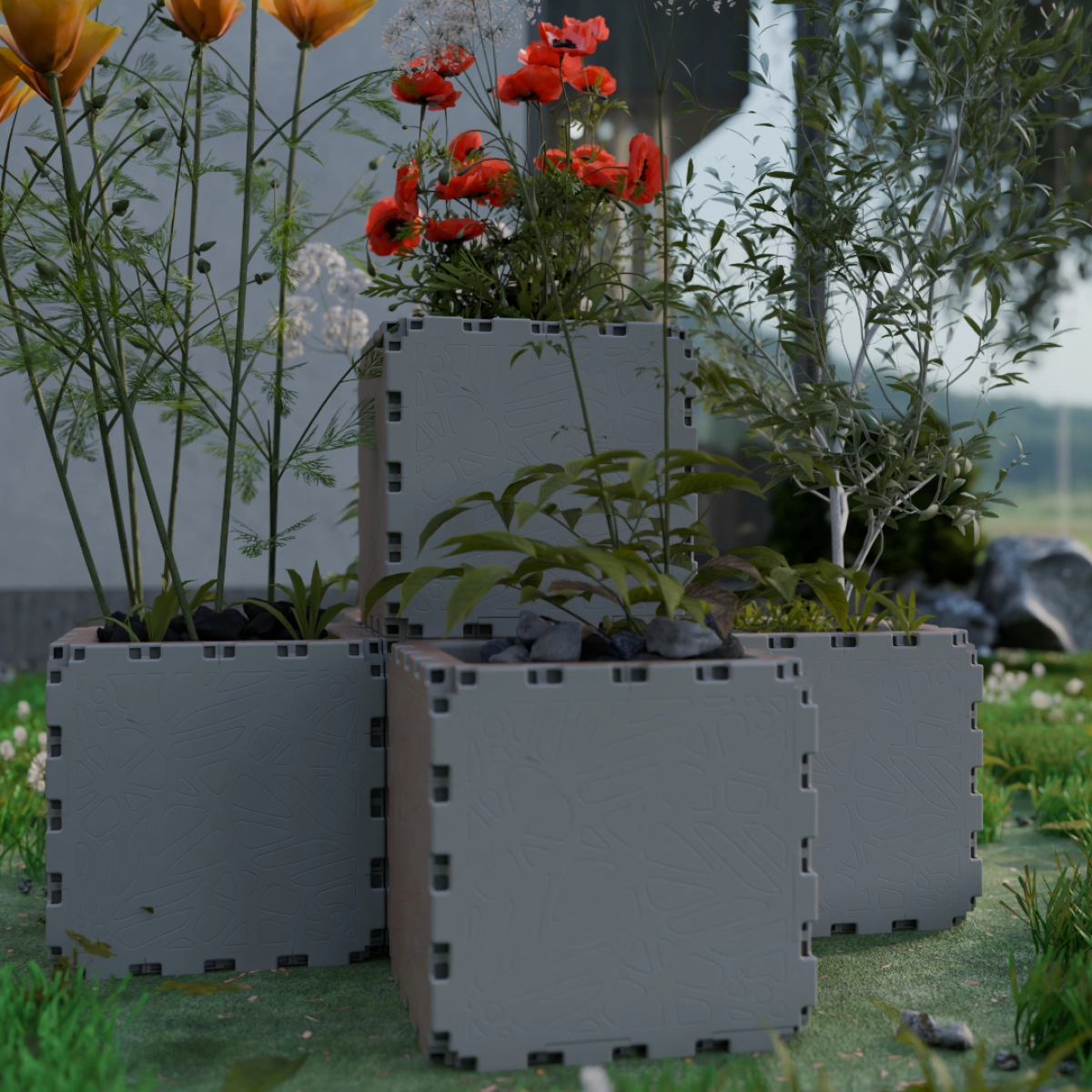Cubik Cascade Garden with plants, additional view