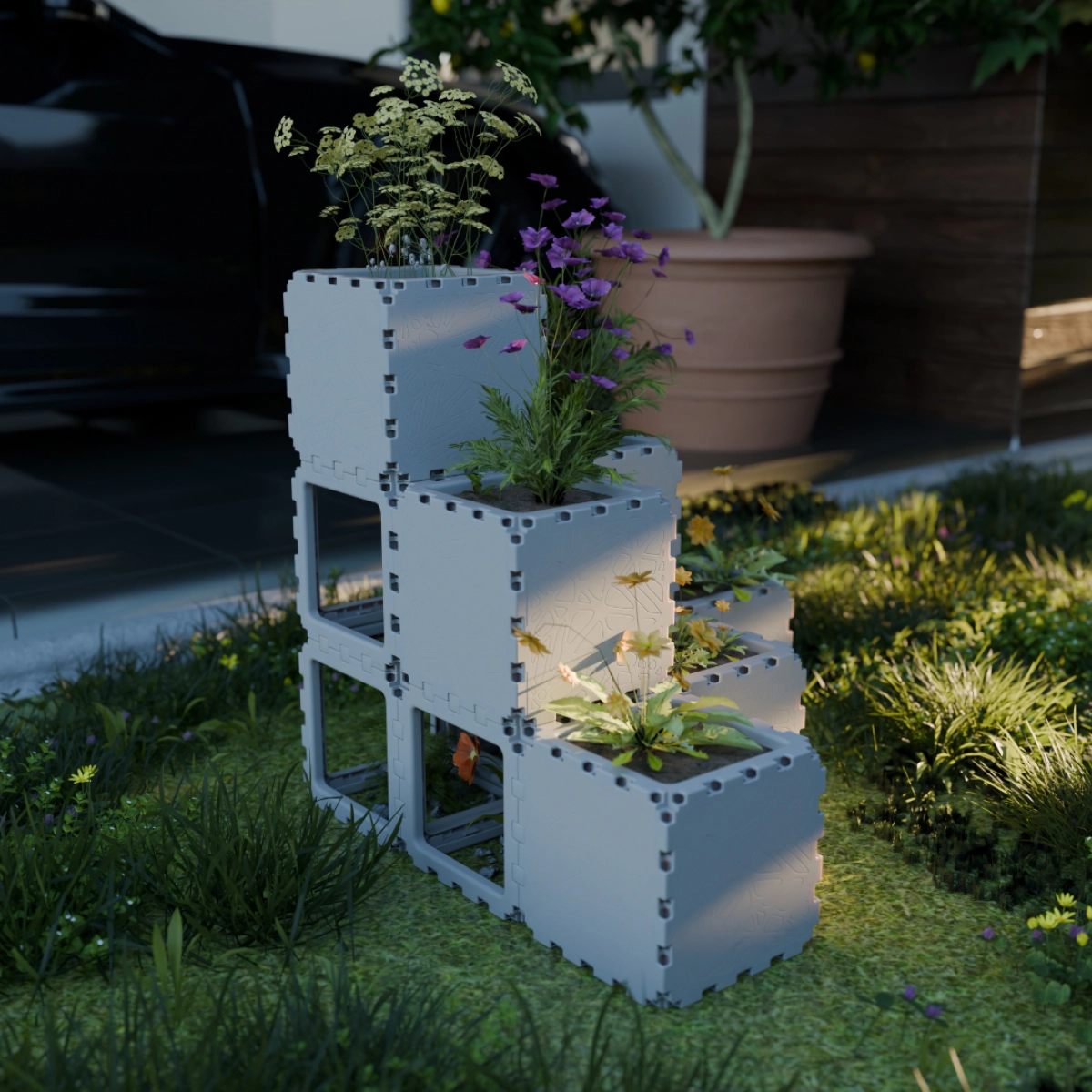 Cubik Stepped Garden with plants, additional view
