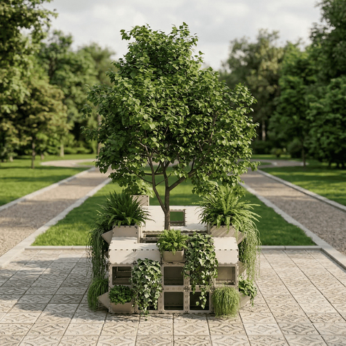 Seating area with planters