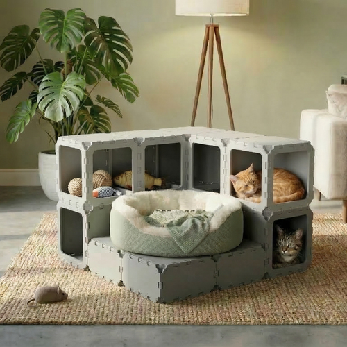 Modular Cat House with Double-Level Tunnel