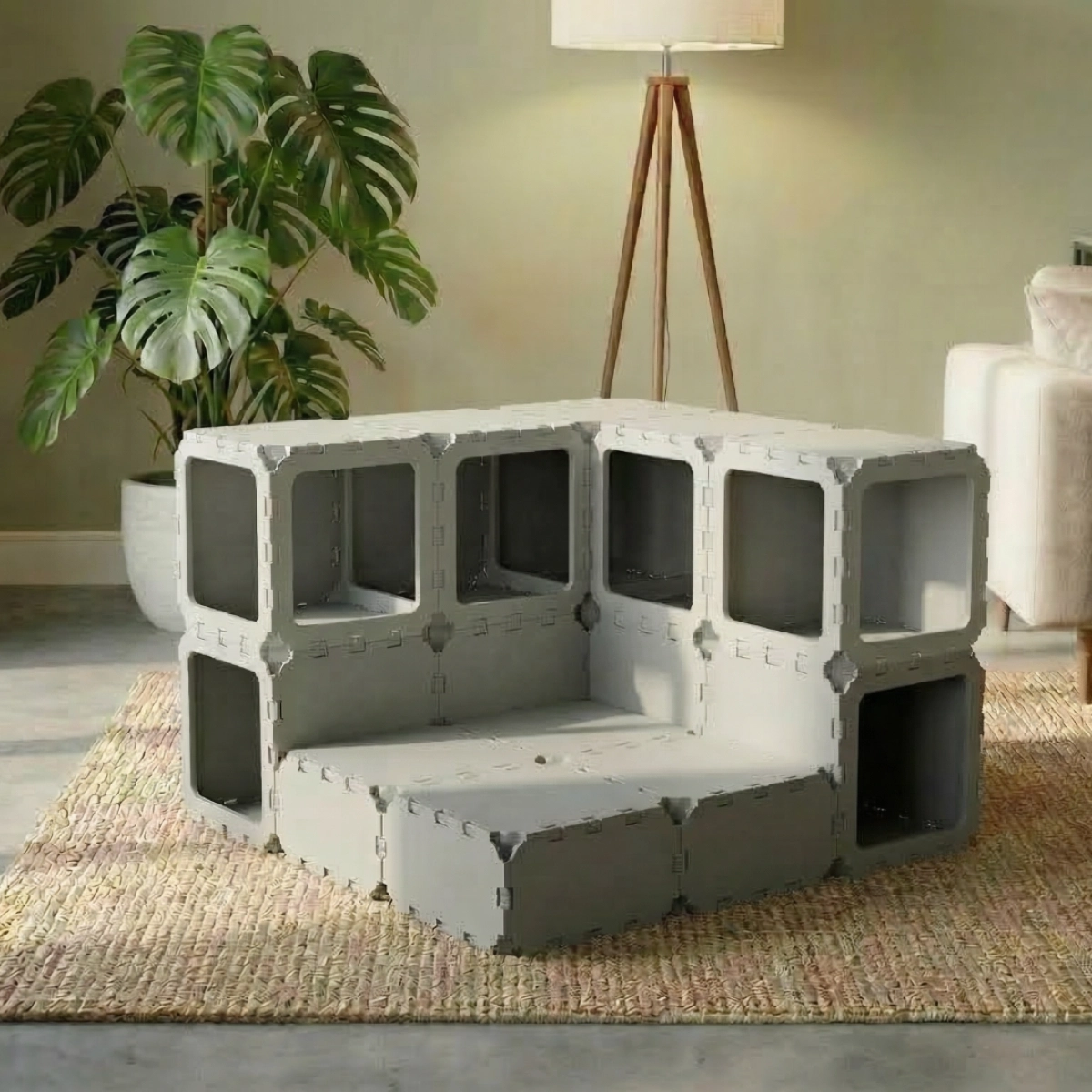 Cubik Modular Cat House with Double-Level Tunnel for indoor cats, additional view
