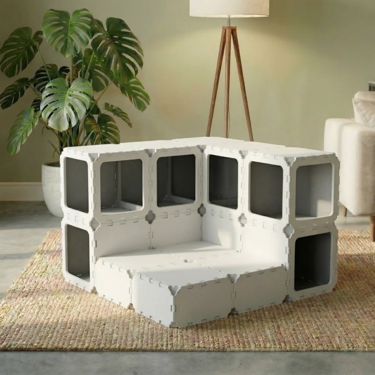 Cubik Modular Cat House with Double-Level Tunnel for indoor cats, additional view