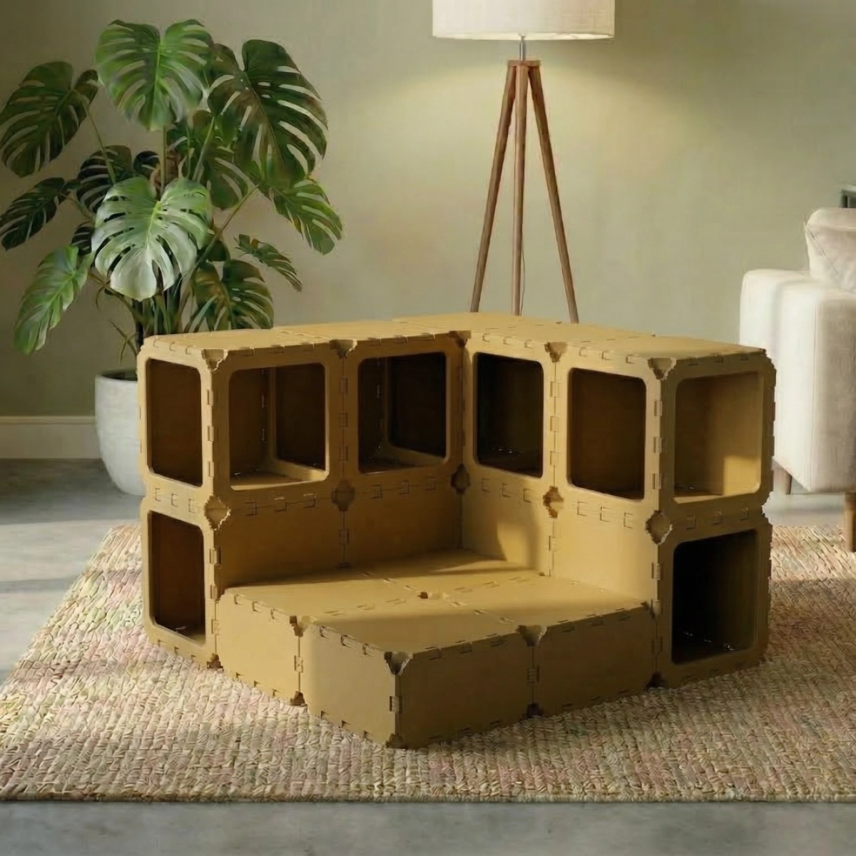 Cubik Modular Cat House with Double-Level Tunnel for indoor cats, additional view