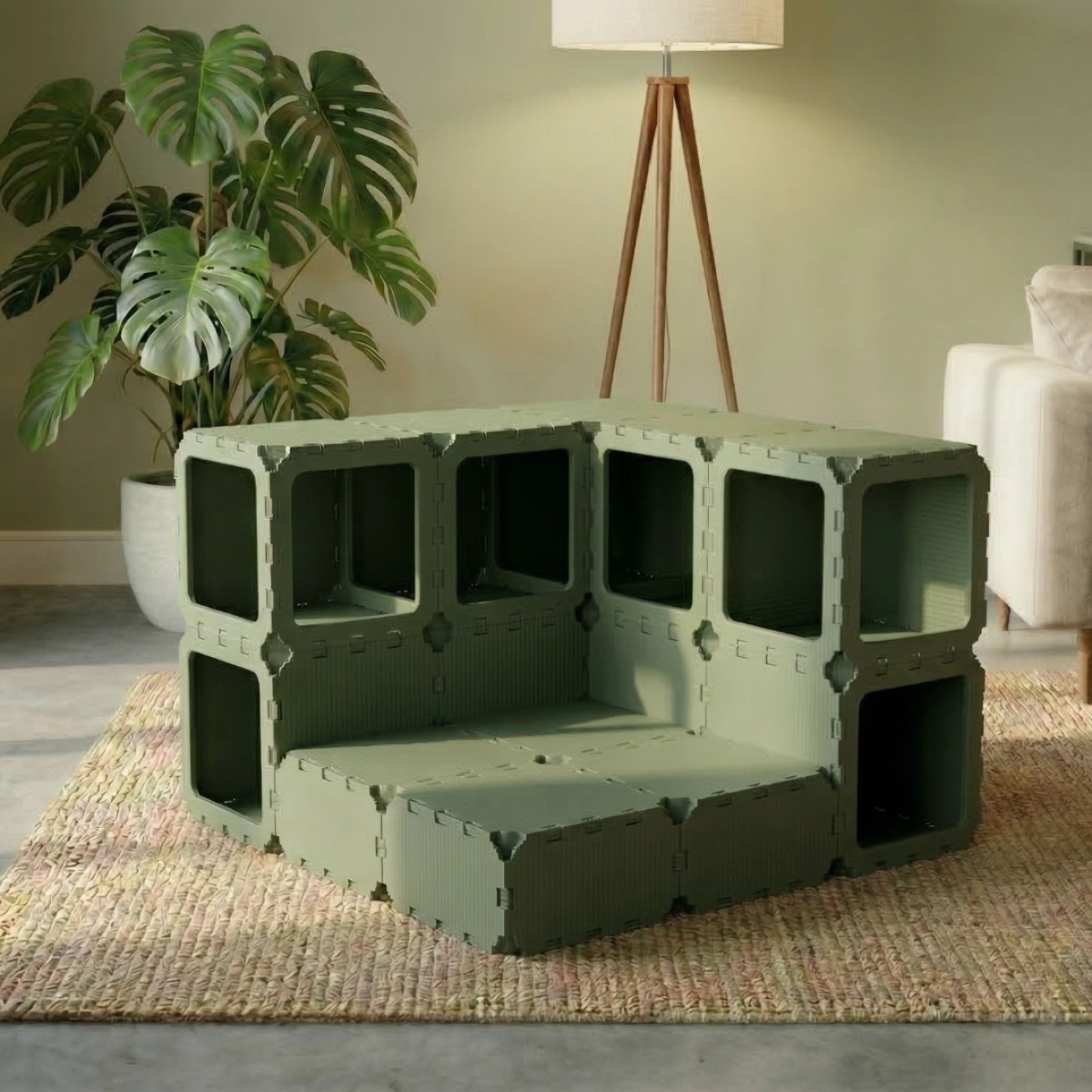 Cubik Modular Cat House with Double-Level Tunnel for indoor cats, additional view