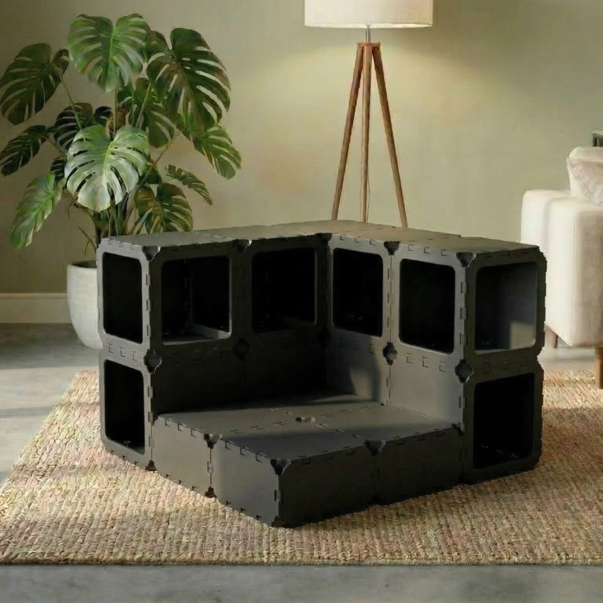 Cubik Modular Cat House with Double-Level Tunnel for indoor cats, additional view