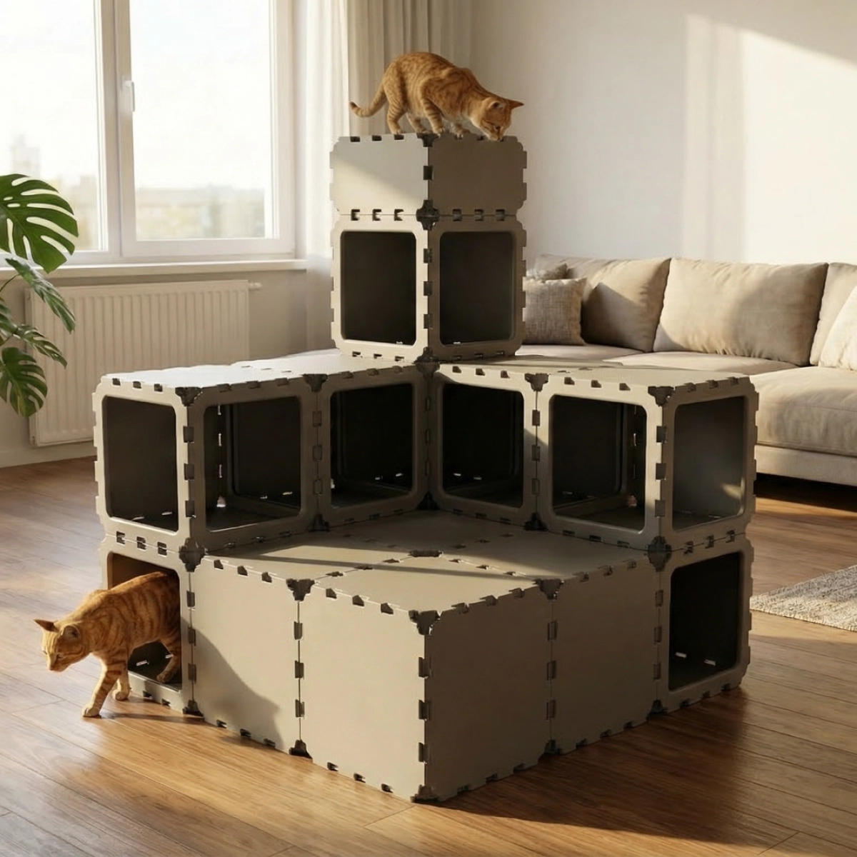 Cubik Modular Cat House with Tower for indoor cats, additional view