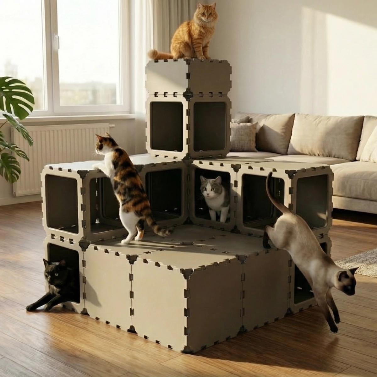 Cubik Modular Cat House with Tower for indoor cats, additional view
