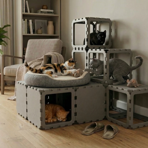 Modular Cat House with Climbing Steps