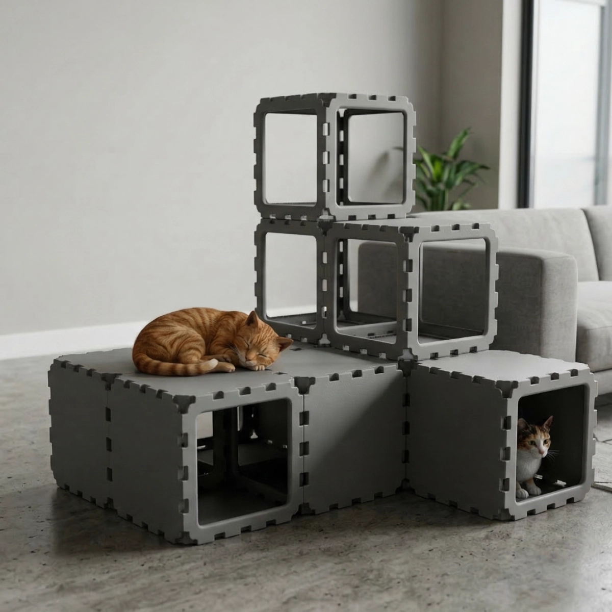 Cubik Modular Cat House with Climbing Steps V2 for indoor cats, additional view