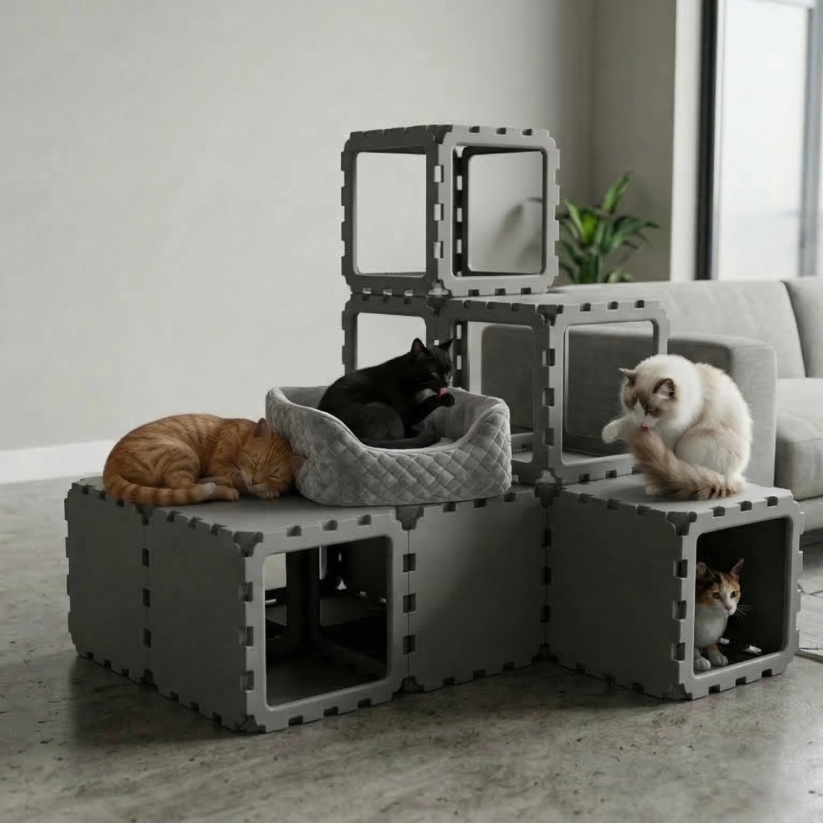 Cubik Modular Cat House with Climbing Steps V2 for indoor cats