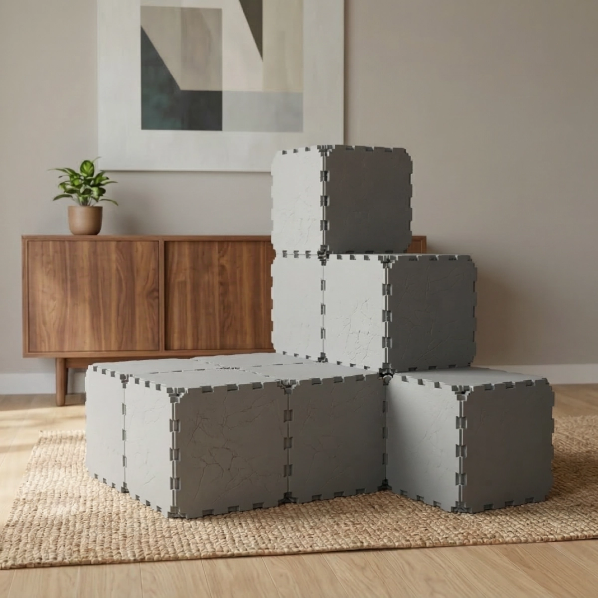 Cubik Minimalist Cat House with ZEN Panels, smooth faces for indoor cats, additional view