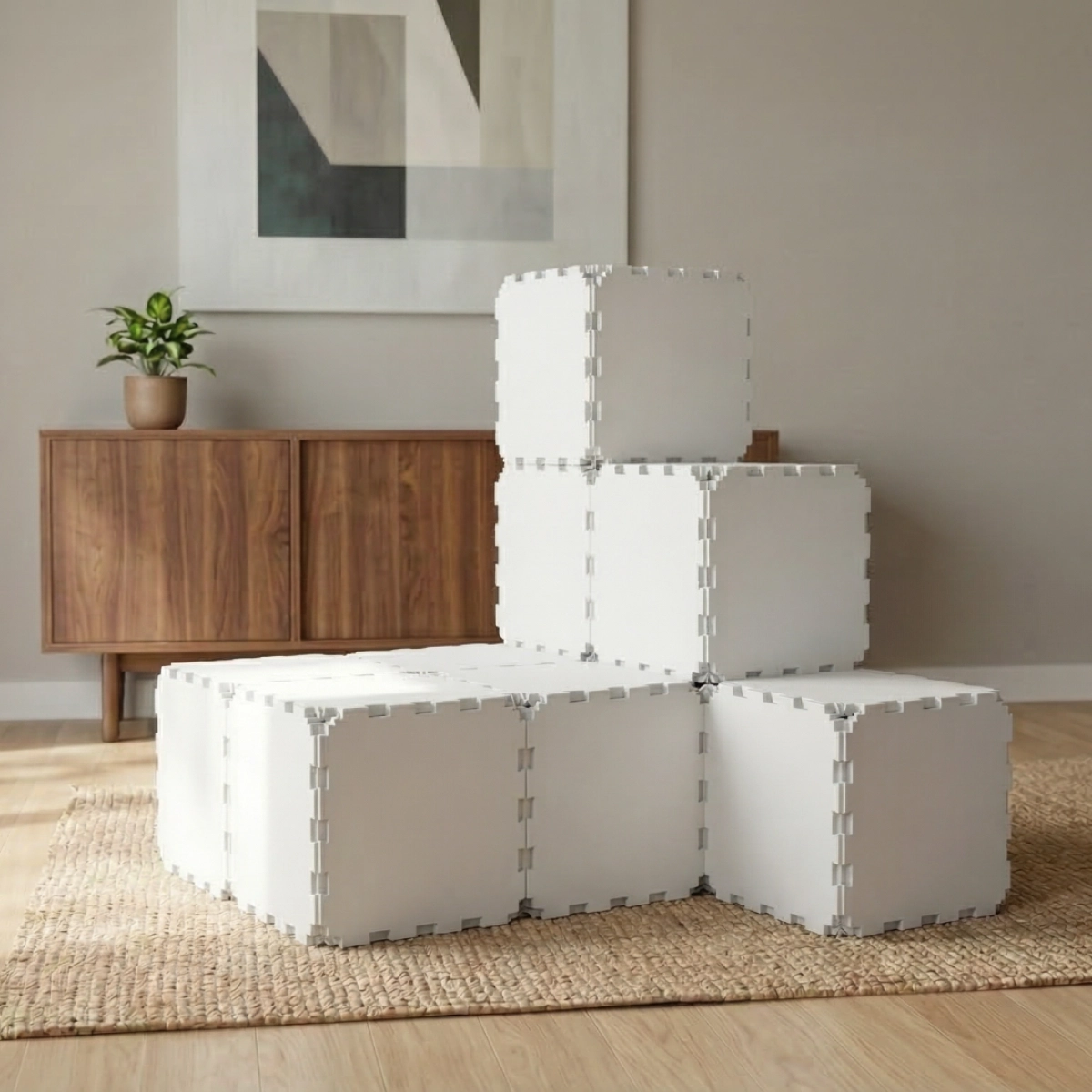Cubik Minimalist Cat House with ZEN Panels, smooth faces for indoor cats, additional view