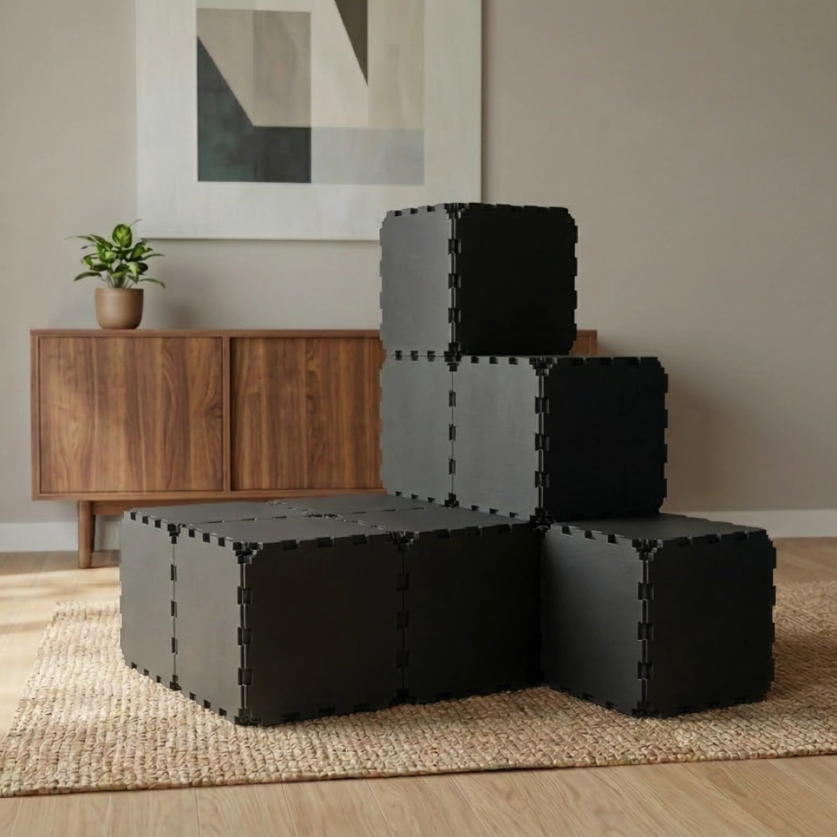 Cubik Minimalist Cat House with ZEN Panels, smooth faces for indoor cats, additional view