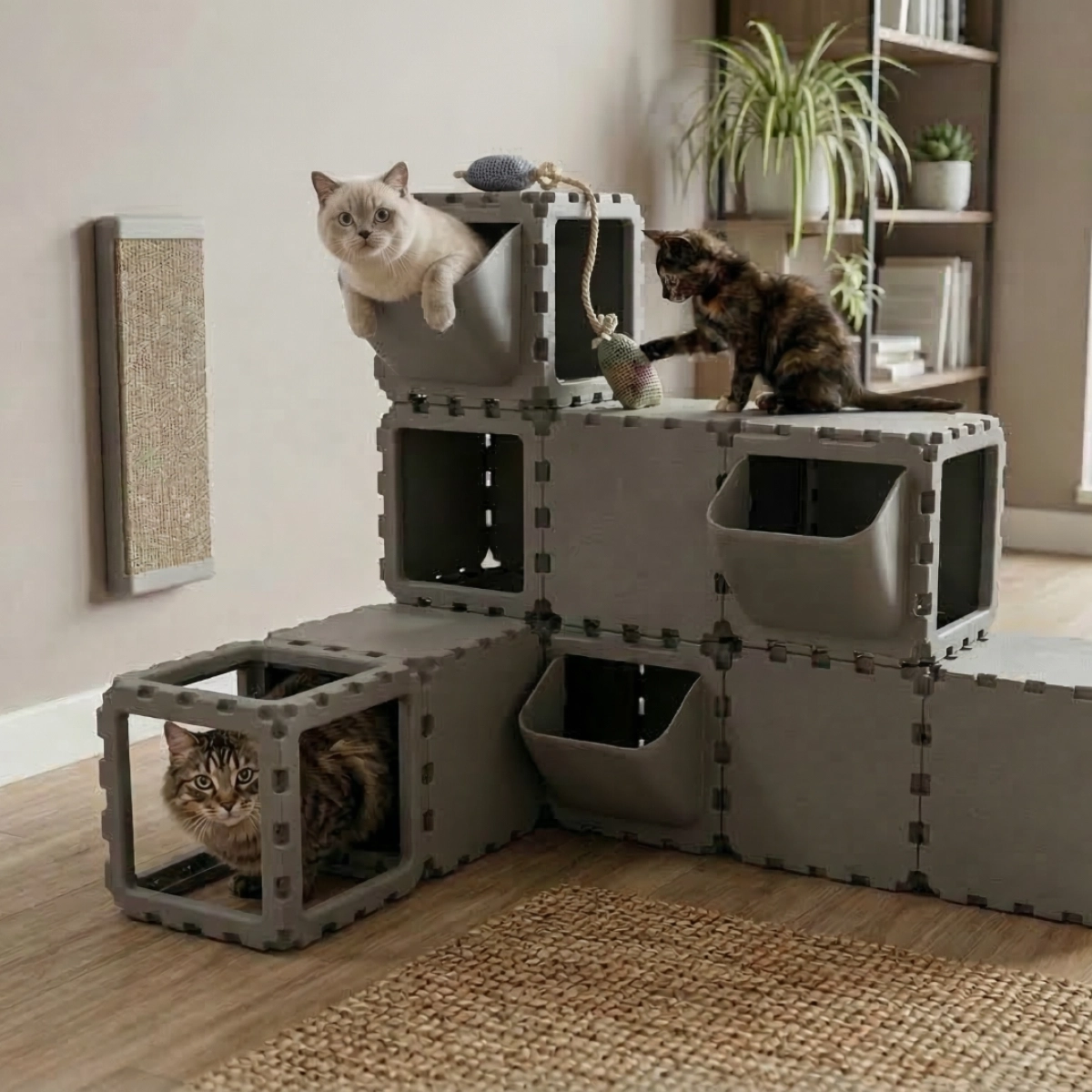 Cubik Modular Cat Play System with FLORA Panels planter panel for indoor cats, additional view