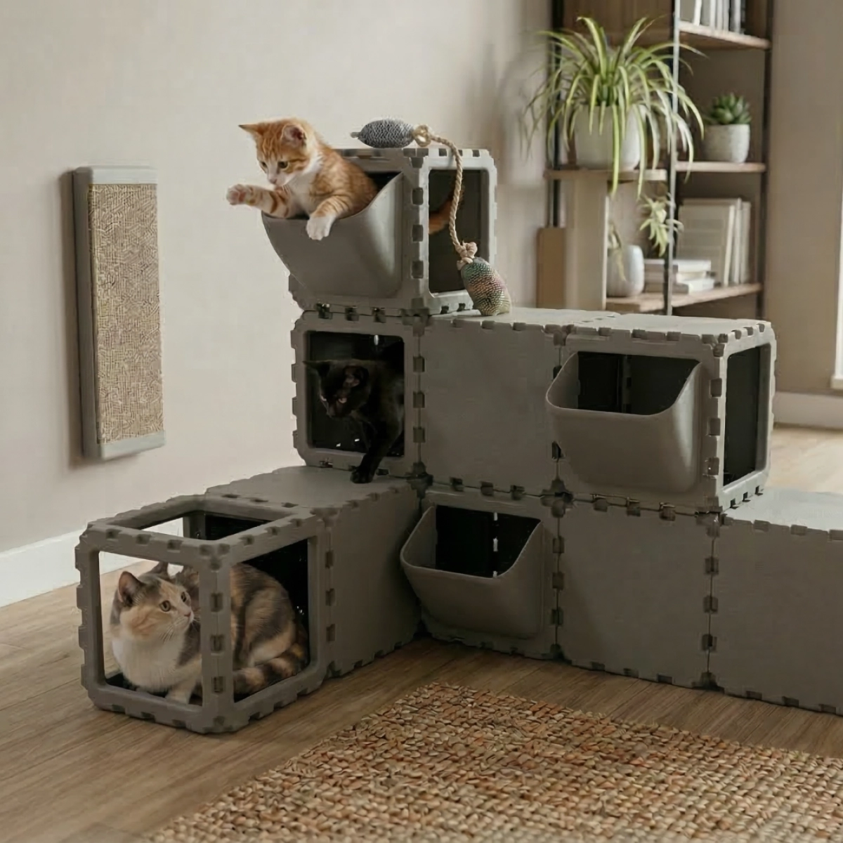 Cubik Modular Cat Play System with FLORA Panels planter panel for indoor cats, additional view
