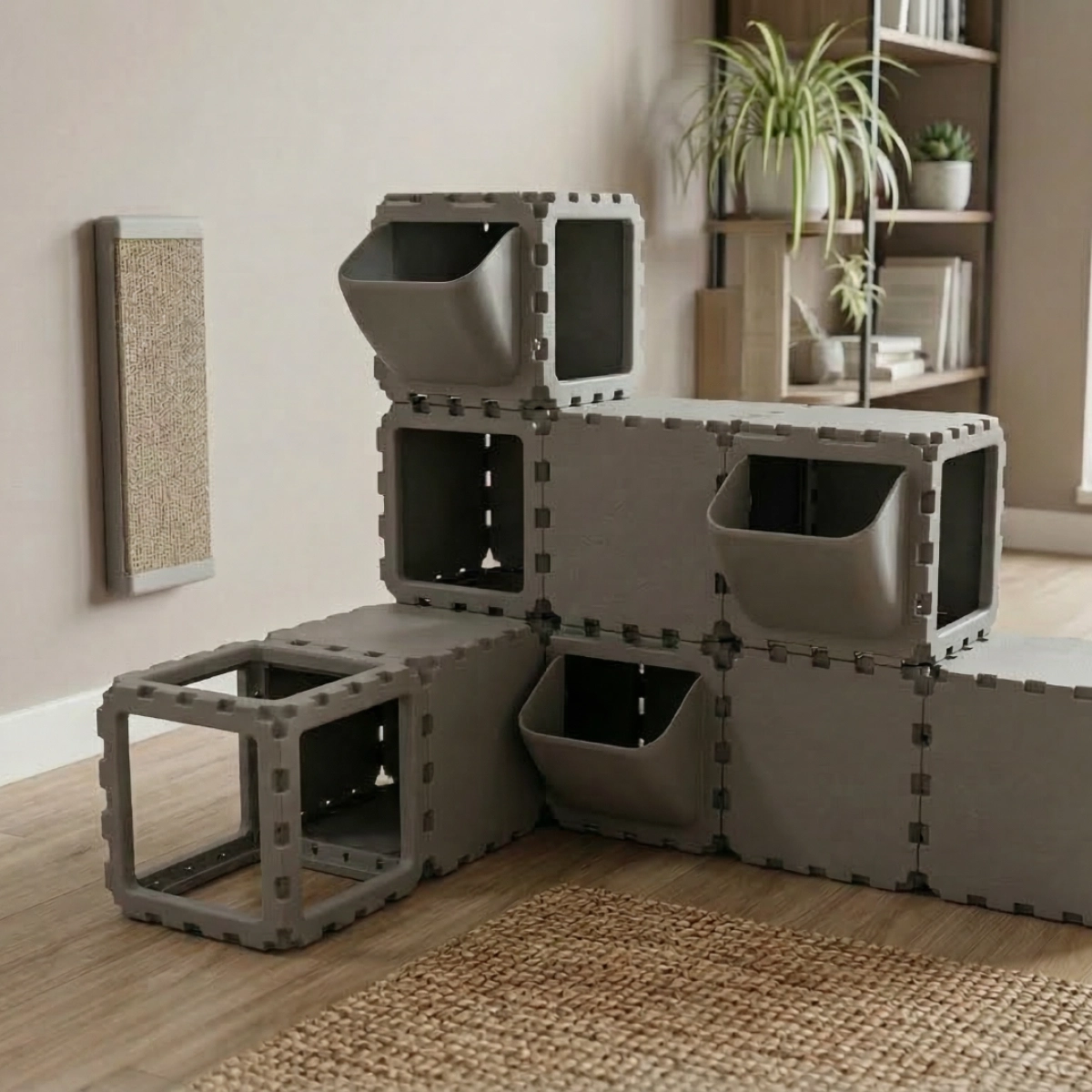Cubik Modular Cat Play System with FLORA Panels planter panel for indoor cats, additional view