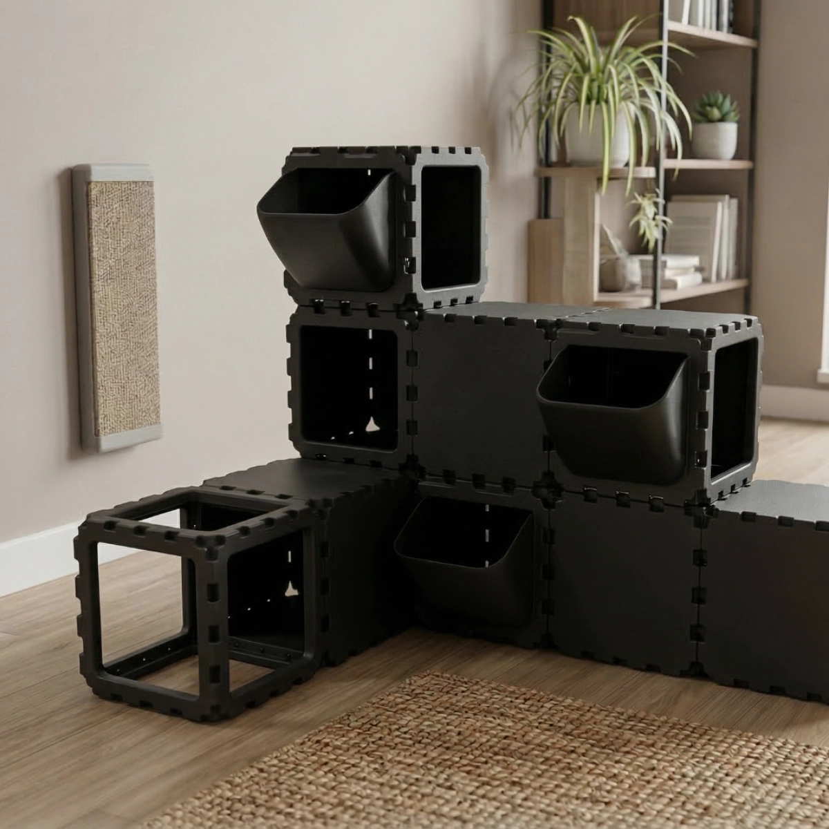 Cubik Modular Cat Play System with FLORA Panels planter panel for indoor cats, additional view