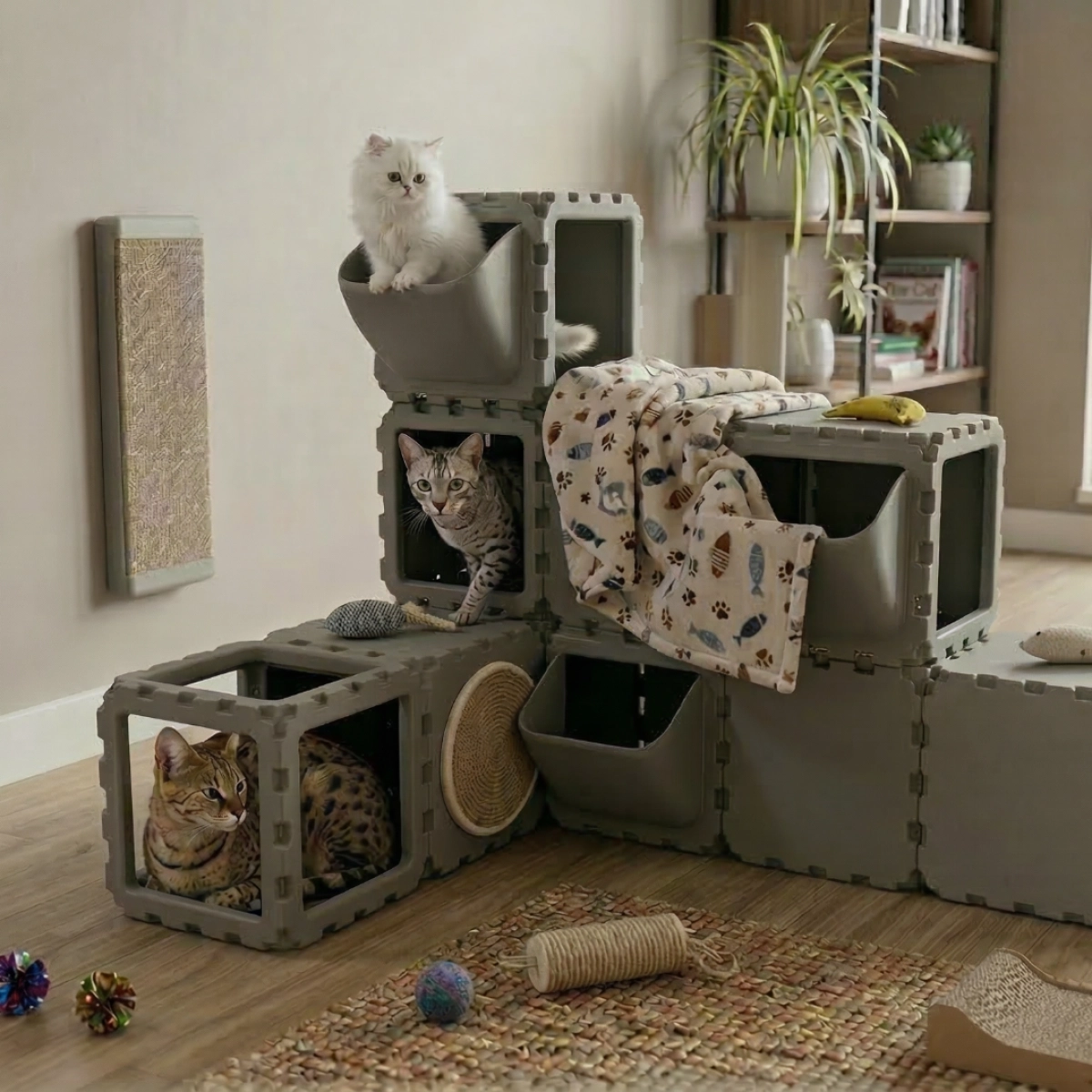 Cubik Modular Cat Play System with FLORA Panels planter panel for indoor cats
