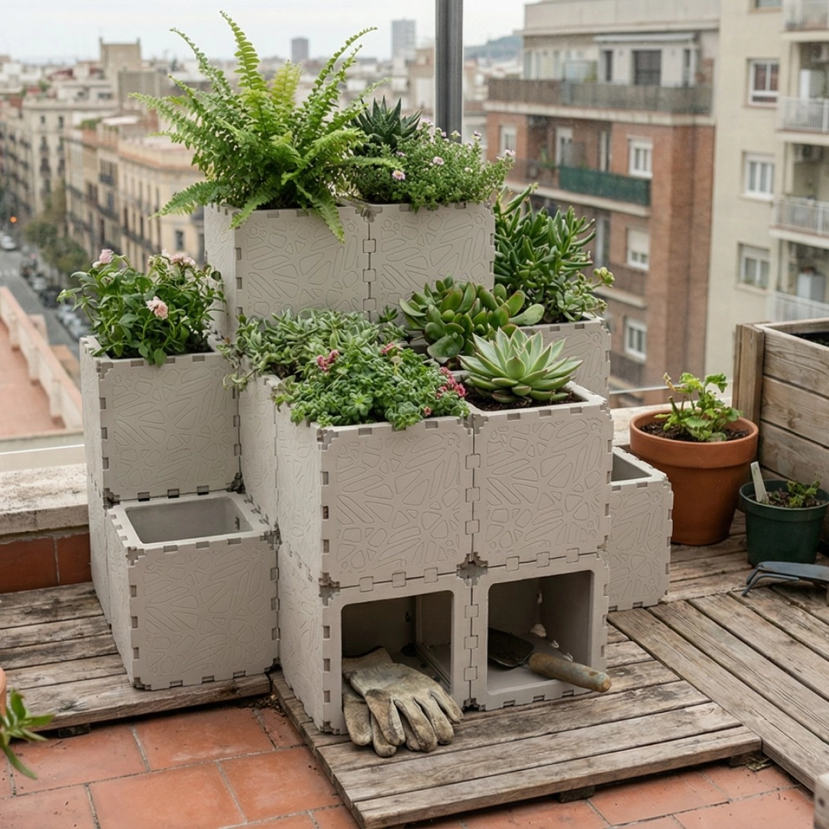 Cubik modular tiered planter, additional view