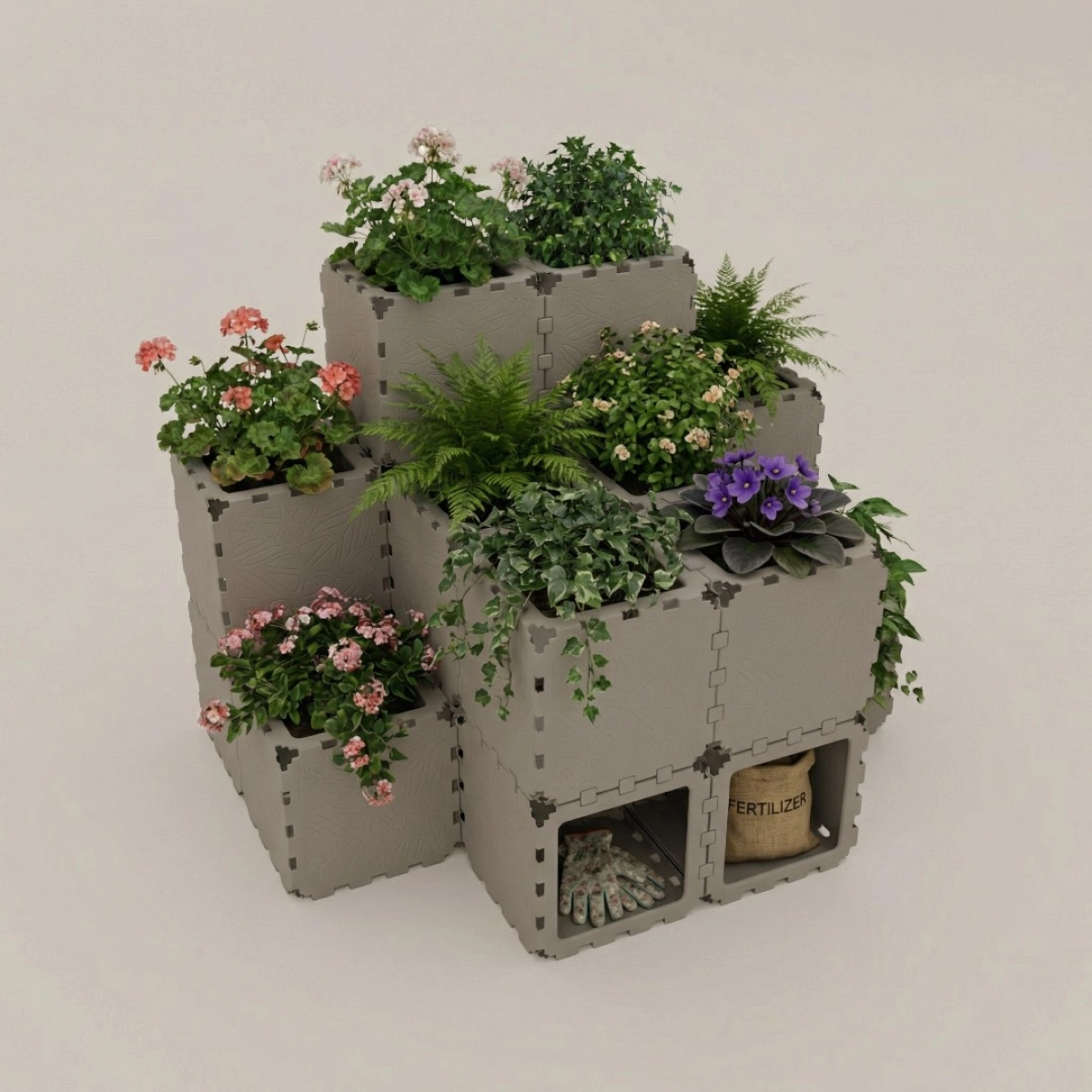 Cubik modular tiered planter, medium view