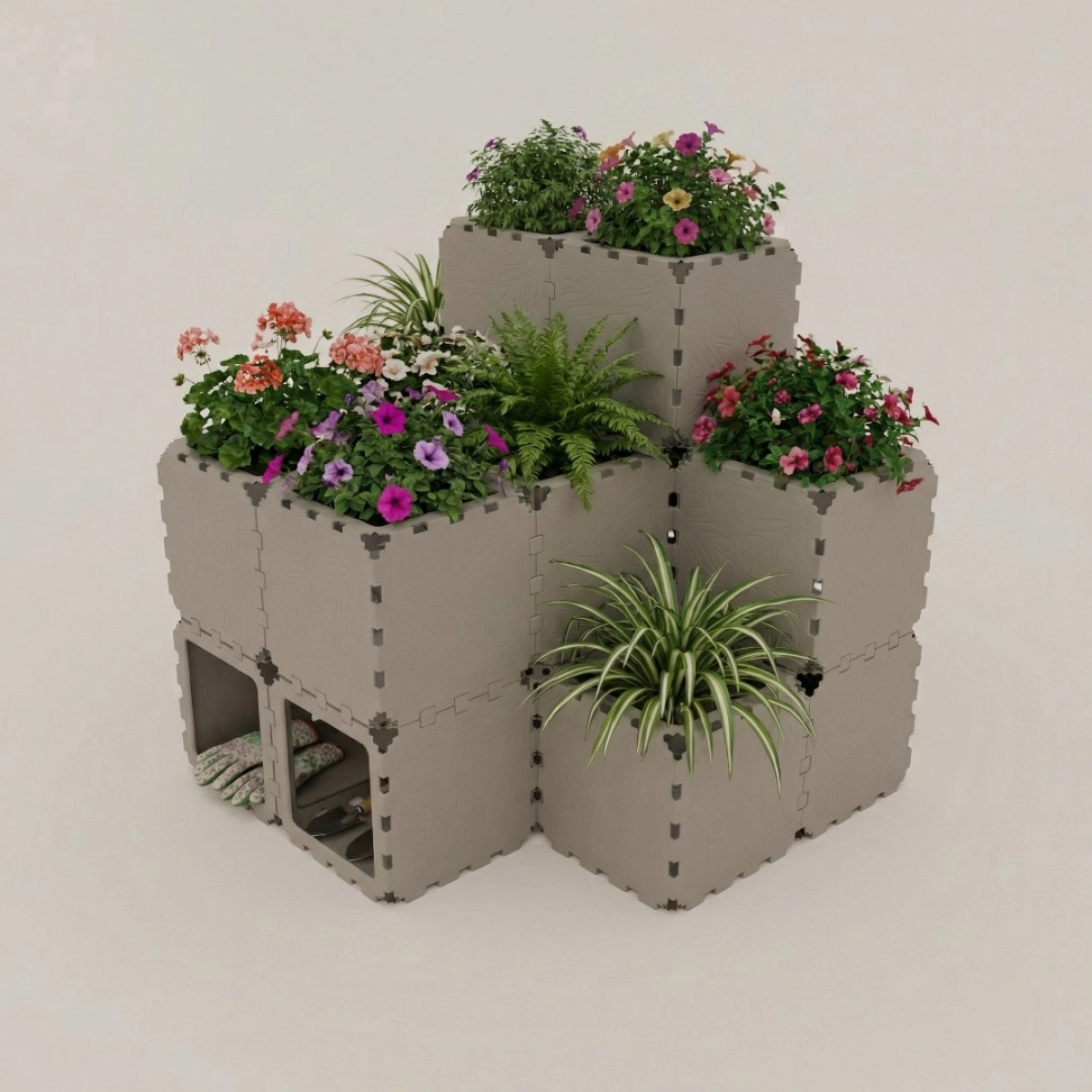 Cubik modular tiered planter, medium view