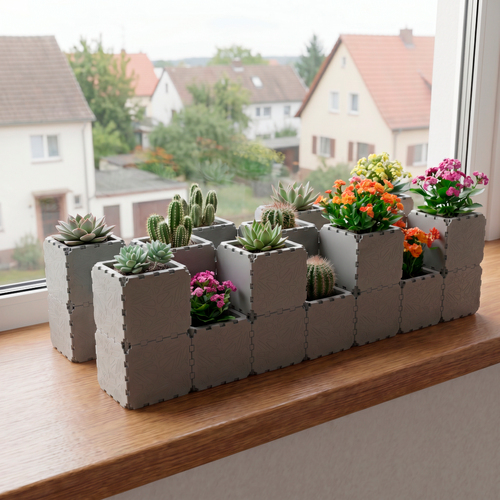 Grey Cubik table garden set 3, side view