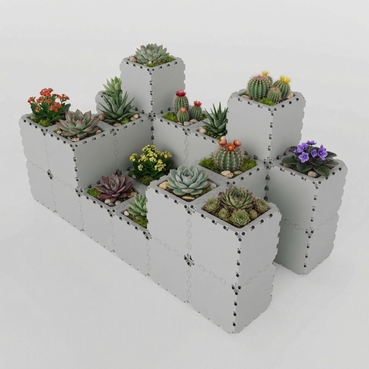 Grey Cubik table garden set 3, studio view